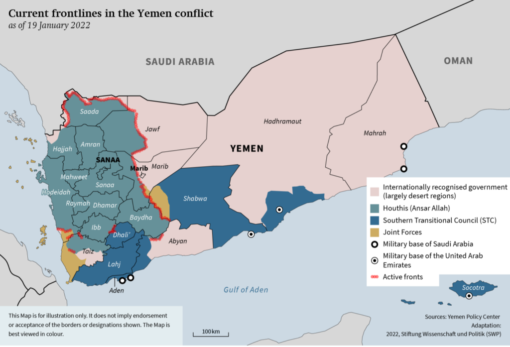 The Present And Future Of Yemen S Geopolitics Amid Local And Regional The Map Shows The Domestic Actors Before The Latest Truce January 2022 1024x697